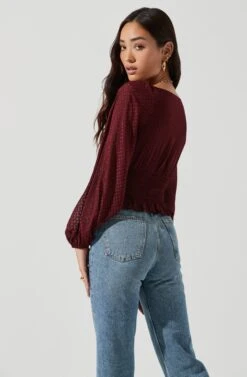 Long Sleeve Smocked Top 35 Long Sleeve Smocked Top -Sundress Haven AT17109 WINE 1165