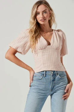 Short Bubble Sleeve Tie Back Top
