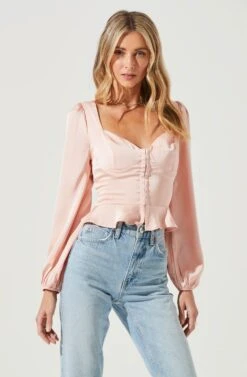 Long Sleeve Hook & Eye Front Peplum Top