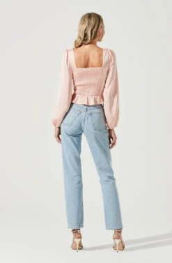 Long Sleeve Hook & Eye Front Peplum Top -Sundress Haven AT17193 BLUSH 4