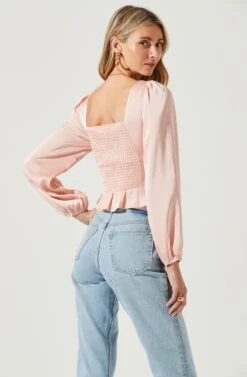 Long Sleeve Hook & Eye Front Peplum Top -Sundress Haven AT17193 BLUSH 5