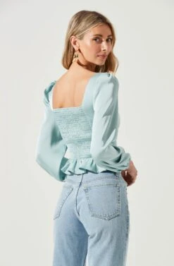 Long Sleeve Hook & Eye Front Peplum Top -Sundress Haven AT17193 SAGE 5