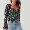 Long Sleeve Sweetheart Cinch Bust Floral Top