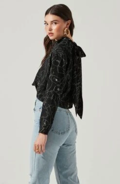 Long Sleeve Drape Tie Back Neck Back Top -Sundress Haven AT17208 BLACKSKETCH 6