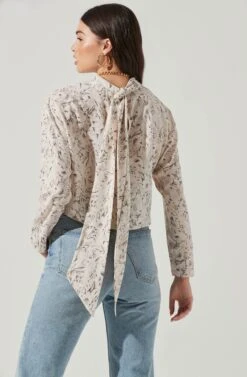 Long Sleeve Drape Tie Back Neck Back Top -Sundress Haven AT17208 OFFWHITESKETCH 10