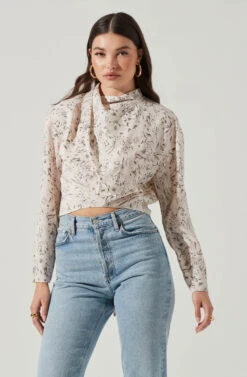 Long Sleeve Drape Tie Back Neck Back Top -Sundress Haven AT17208 OFFWHITESKETCH 4