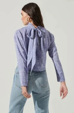 Long Sleeve Drape Tie Back Neck Back Top -Sundress Haven AT17208 PERIWINKLESKETCH 8