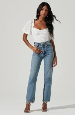 Ruched Short Bubble Sleeve Top 9 Ruched Short Bubble Sleeve Top -Sundress Haven AT17231B WHITE 1348