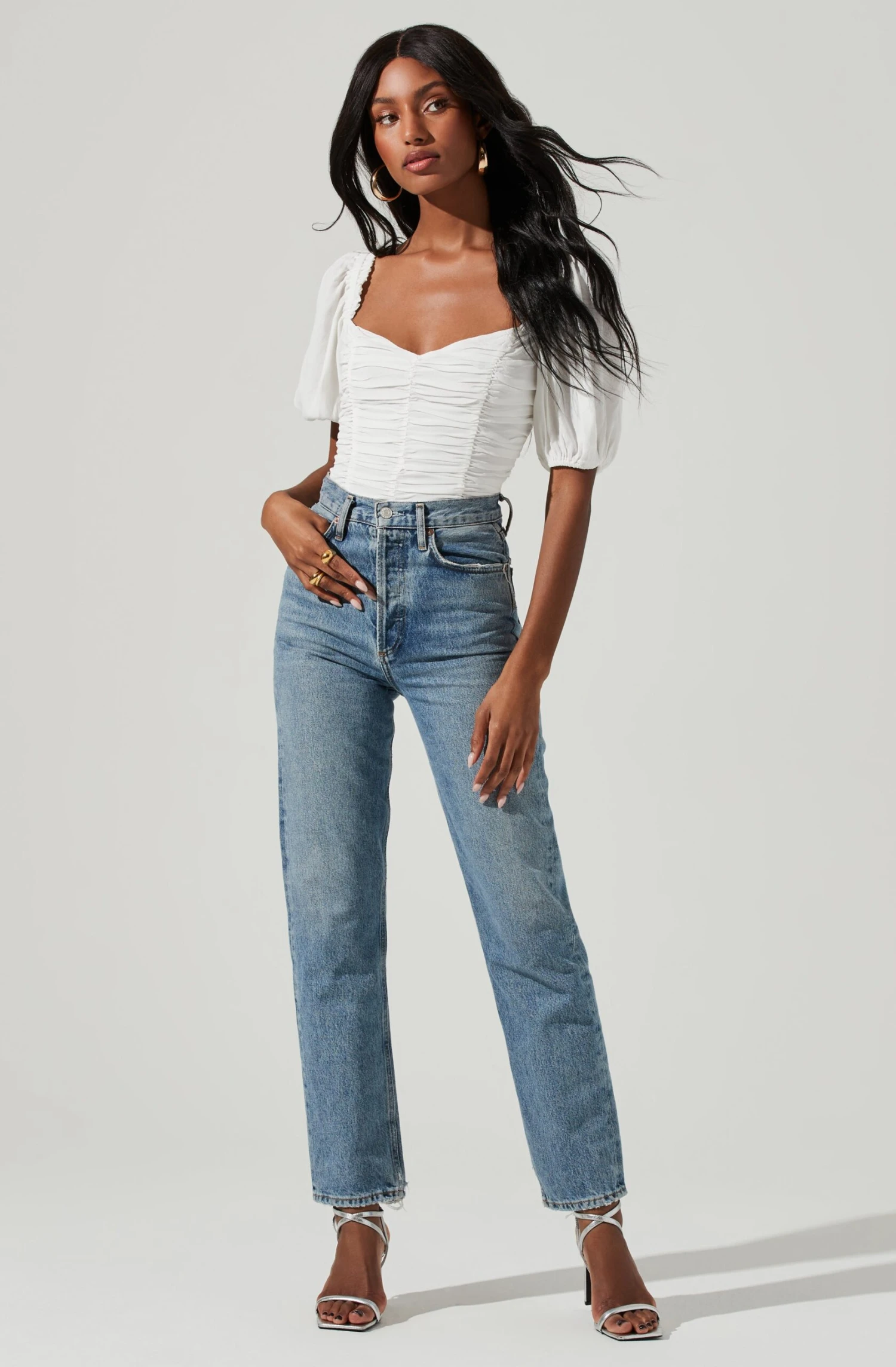 Ruched Short Bubble Sleeve Top 2 Ruched Short Bubble Sleeve Top - Image 2