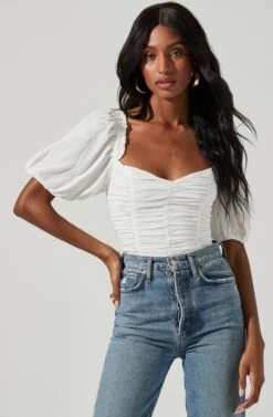 Ruched Short Bubble Sleeve Top