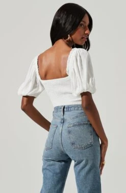 Ruched Short Bubble Sleeve Top 11 Ruched Short Bubble Sleeve Top -Sundress Haven AT17231B WHITE 1359