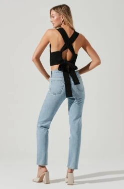 Tie Back Sweater Tank Top 14 Tie Back Sweater Tank Top -Sundress Haven AT17237 BLACK