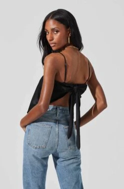 Tie Back Square Neck Cami -Sundress Haven AT17242 BLACK 5