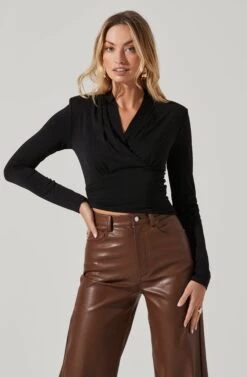 Shawl Collar Wrapped Long Sleeve Top