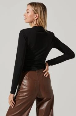 Shawl Collar Wrapped Long Sleeve Top 21 Shawl Collar Wrapped Long Sleeve Top -Sundress Haven AT17304 BLACK 4