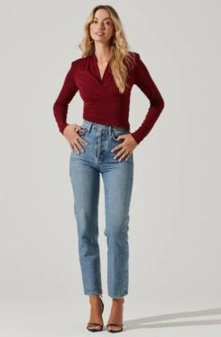 Shawl Collar Wrapped Long Sleeve Top 25 Shawl Collar Wrapped Long Sleeve Top -Sundress Haven AT17304 BURGUNDY 2