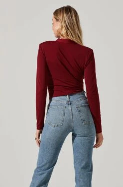 Shawl Collar Wrapped Long Sleeve Top 27 Shawl Collar Wrapped Long Sleeve Top -Sundress Haven AT17304 BURGUNDY 5