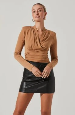 Shawl Collar Wrapped Long Sleeve Top 28 Shawl Collar Wrapped Long Sleeve Top -Sundress Haven AT17304 TAUPE 3