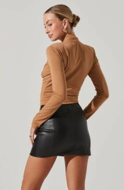 Shawl Collar Wrapped Long Sleeve Top 33 Shawl Collar Wrapped Long Sleeve Top -Sundress Haven AT17304 TAUPE 5