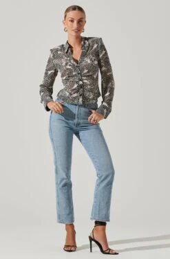 Ruched Button Up Top 20 Ruched Button Up Top -Sundress Haven AT17371B TAUPEBLACKMULTI 1