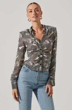 Ruched Button Up Top 18 Ruched Button Up Top -Sundress Haven AT17371B TAUPEBLACKMULTI 3