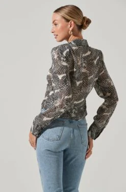 Ruched Button Up Top 21 Ruched Button Up Top -Sundress Haven AT17371B TAUPEBLACKMULTI 5