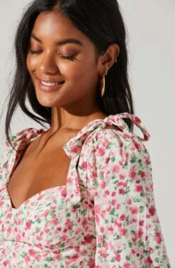 Floral Tie Shoulder Long Sleeve Top 8 Floral Tie Shoulder Long Sleeve Top -Sundress Haven AT17418 PINKMULTIFLORAL 4