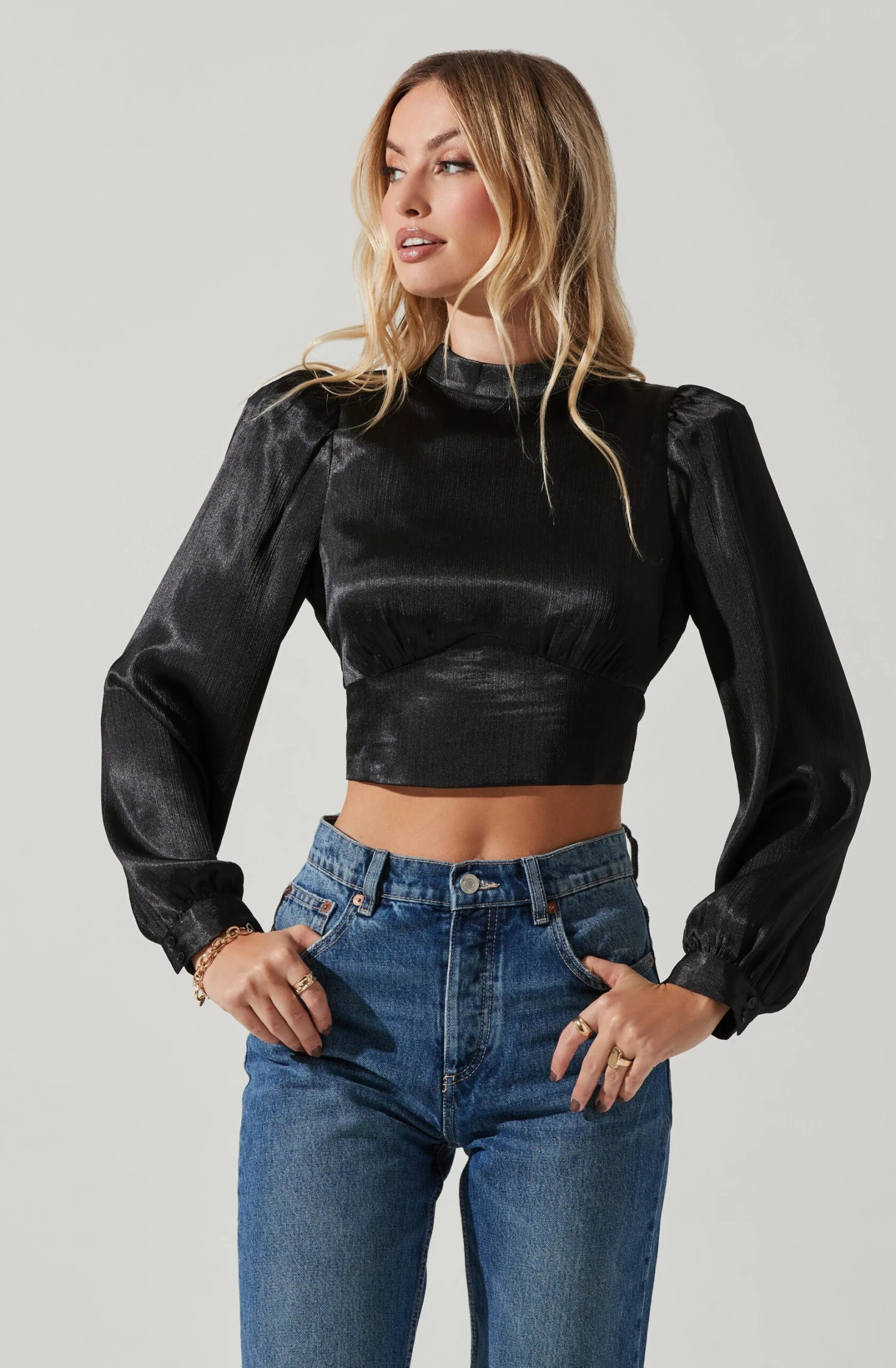 Long Sleeve Mock Neck Open Tie Back Top 1 Long Sleeve Mock Neck Open Tie Back Top