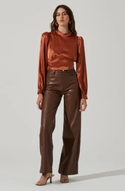 Long Sleeve Mock Neck Open Tie Back Top 36 Long Sleeve Mock Neck Open Tie Back Top -Sundress Haven AT17512 RUST 1