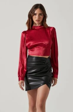 Long Sleeve Mock Neck Open Tie Back Top 31 Long Sleeve Mock Neck Open Tie Back Top -Sundress Haven AT17512 WINE 2