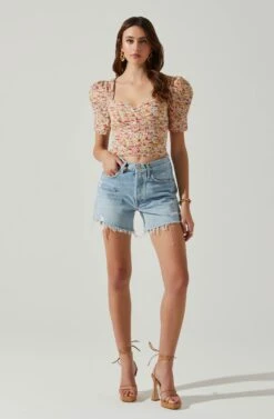 Floral Smocked Sweetheart Neck Puff Sleeve Top -Sundress Haven AT17552 PINKREDMULTIFL 1