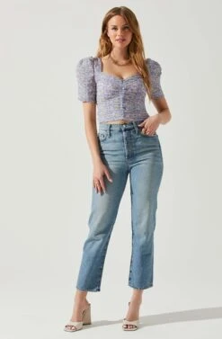 Floral Smocked Sweetheart Neck Puff Sleeve Top -Sundress Haven AT17552 PURPLEBLUEDITSY 1