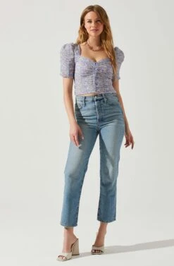 Floral Smocked Sweetheart Neck Puff Sleeve Top -Sundress Haven AT17552 PURPLEBLUEDITSY 2