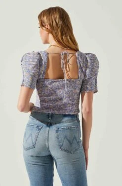 Floral Smocked Sweetheart Neck Puff Sleeve Top -Sundress Haven AT17552 PURPLEBLUEDITSY 6