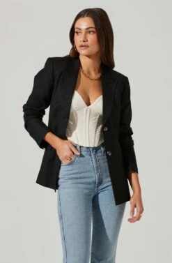 Fitted Buttoned Blazer -Sundress Haven AT17557 BLACK 4