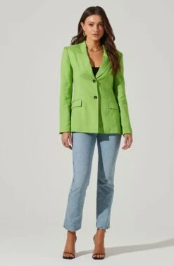 Fitted Buttoned Blazer -Sundress Haven AT17557 LIME 1