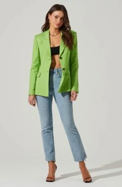 Fitted Buttoned Blazer -Sundress Haven AT17557 LIME 2