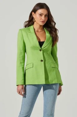Fitted Buttoned Blazer -Sundress Haven AT17557 LIME 3