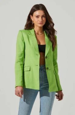 Fitted Buttoned Blazer -Sundress Haven AT17557 LIME 4
