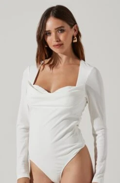 Nyra Sweetheart Long Sleeve Bodysuit 20 Nyra Sweetheart Long Sleeve Bodysuit -Sundress Haven AT17569 WHITE 3