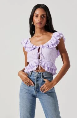 Tiered Ruffle Sleeve Tie Front Top -Sundress Haven AT17687 LAVENDER 3