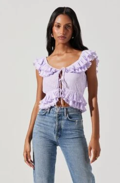Tiered Ruffle Sleeve Tie Front Top -Sundress Haven AT17687 LAVENDER 4