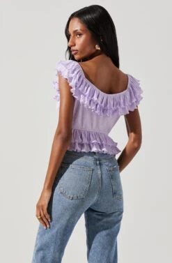 Tiered Ruffle Sleeve Tie Front Top -Sundress Haven AT17687 LAVENDER 6