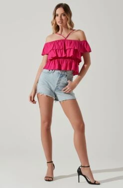 Halter Tiered Ruffle Top -Sundress Haven AT17735 FUCHSIA 2