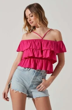 Halter Tiered Ruffle Top -Sundress Haven AT17735 FUCHSIA 4