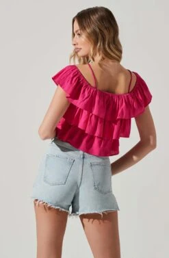 Halter Tiered Ruffle Top -Sundress Haven AT17735 FUCHSIA 5