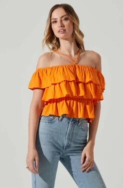 Halter Tiered Ruffle Top -Sundress Haven AT17735 SUNKIST 3
