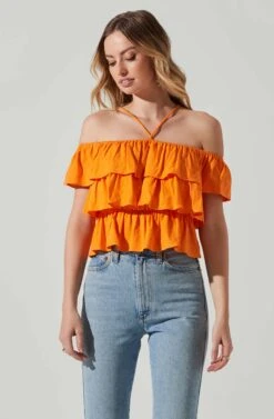 Halter Tiered Ruffle Top -Sundress Haven AT17735 SUNKIST 4