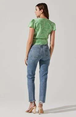 Satin V Neck Flutter Sleeve Top -Sundress Haven AT17746 CREAMLIMEDITSY 5