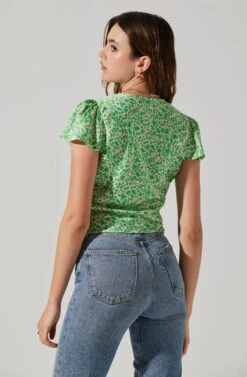 Satin V Neck Flutter Sleeve Top -Sundress Haven AT17746 CREAMLIMEDITSY 6